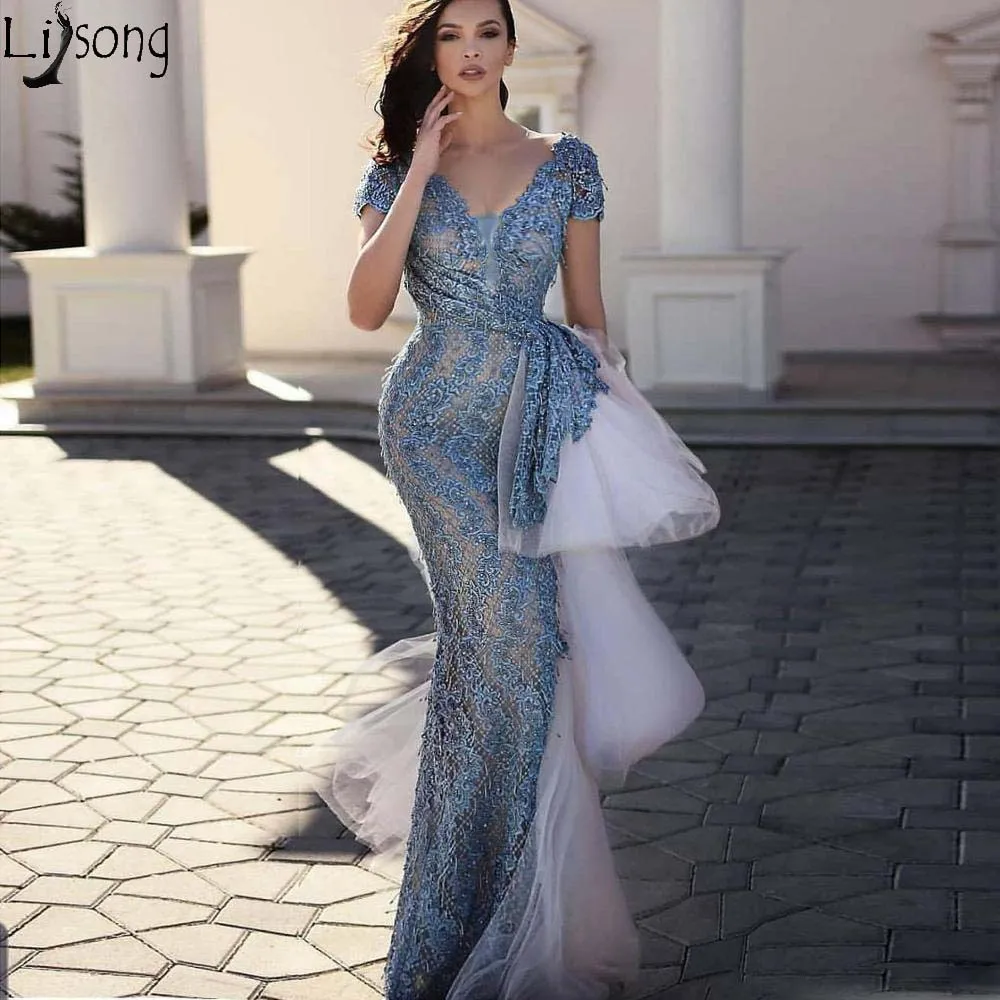 Full Lace Beaded Mermaid Prom Dresses 