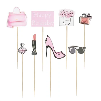 

Pink high heels Cake Toppers DIY Cupcake Topper Women Lady Party Cake Flags Happy Birthday Wedding Bride Party Baking