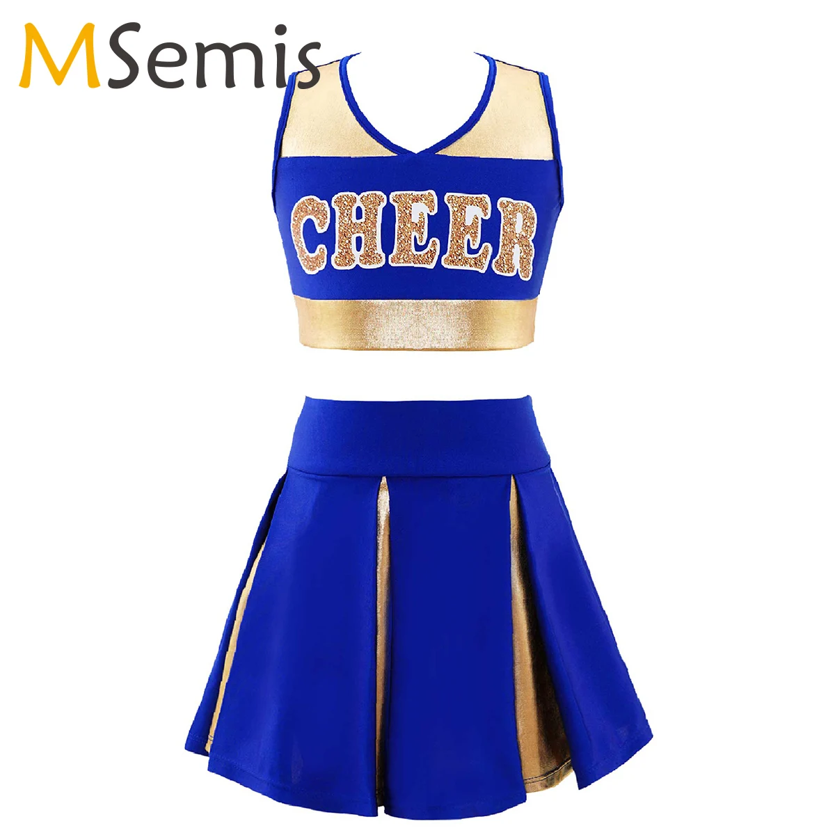 MSemis Kids Girls Child Box Pleated Cheerleading Skirt Cheer Leader School Uniform Skirt Musical Costume
