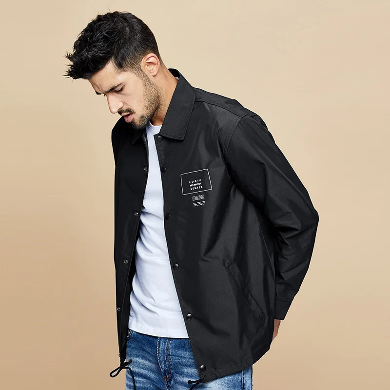 KUEGOU, Осенний черный плащ, мужская куртка, ветровка, уличная одежда, мужское винтажное пальто, плащ размера плюс 6905 - Цвет: Черный