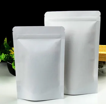 

100pcs,White kraft paper zip lock stand up bag,Dried Food Fruit Tea storage Pouches,Zipper Heat Seal ziplock bag for coffee bean