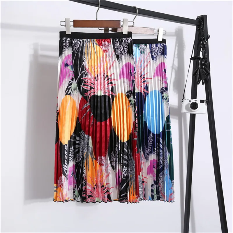 Плиссированная юбка для девушек, визуально увеличивающие длинная юбка Для женщин в этническом стиле Стиль узор комплект пуловер+ кожаная юбка юбки женские длинные юбки в готическом стиле