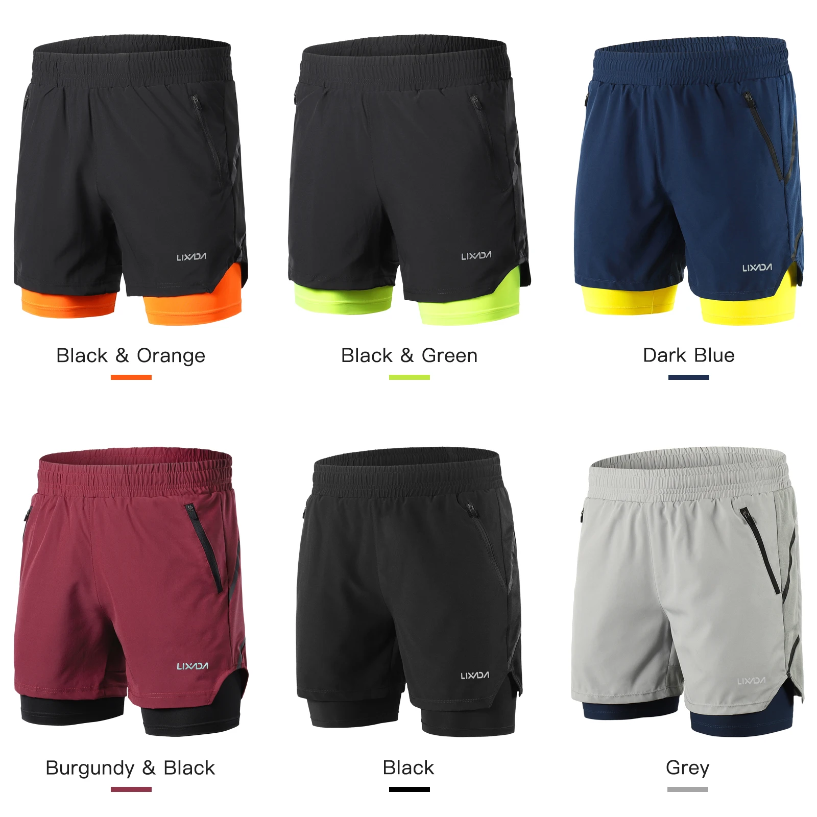 Pantaloncini sportivi da uomo ad asciugatura rapida, per allenamento, corsa, attività all'aria aperta, pantaloncini traspiranti con tasche con cerniera, Blu scuro, S