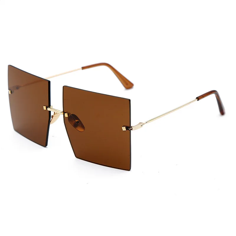 Oversized Square Sunglasses Women New Luxury Brand Fashion Flat Top Candy Color Red Blue Shades Men Rimless Eyewear Gafas