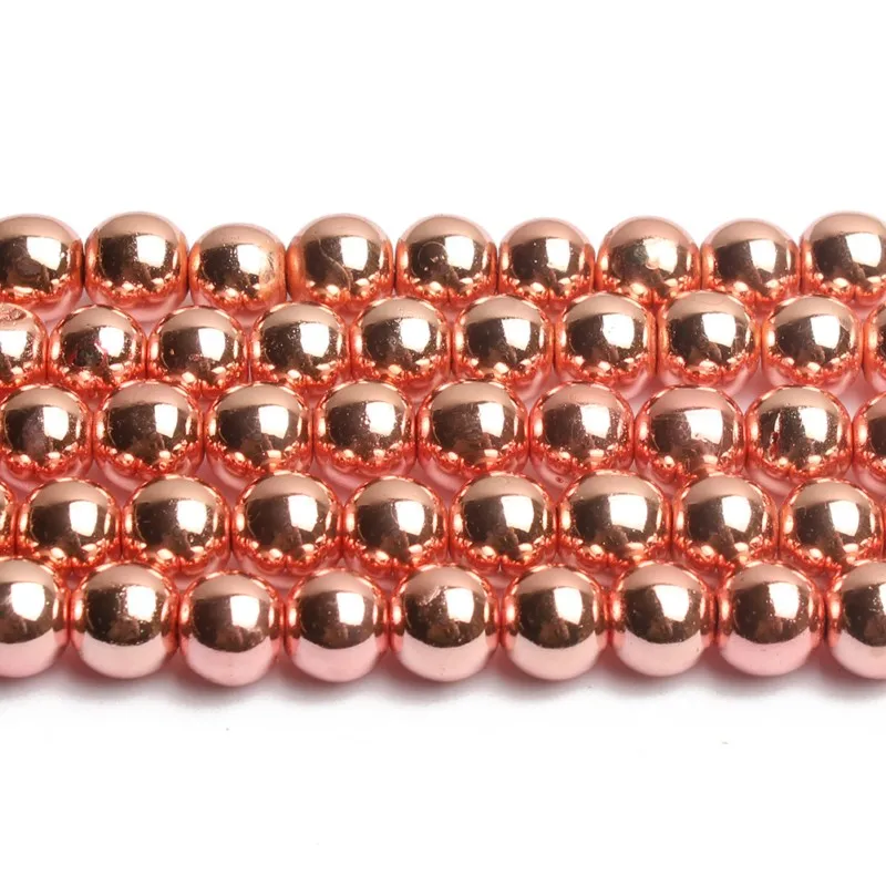 Natural Stone Hematite Round Beads in Gold & Silver Tones for Jewelry Making - 15'' Strand