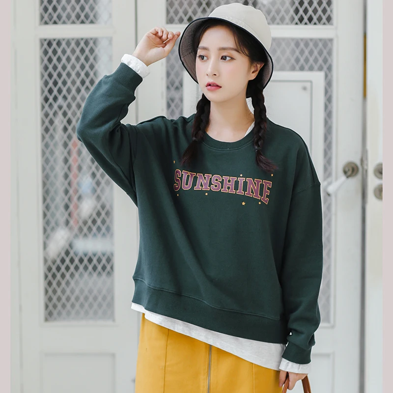 

False Two-piece Hoodies New Letter Print Fashion Tracksuit Loose Autumn Women Sweatshirts Jumper Long Sleeve Female 2019 Casual