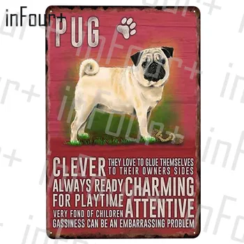 

Clever Pug Dog Pet Plate Tin Sign Plaque Metal Vintage Decor Metal Sign Metal Poster Home Bar Pub Decoration Vintage Posters
