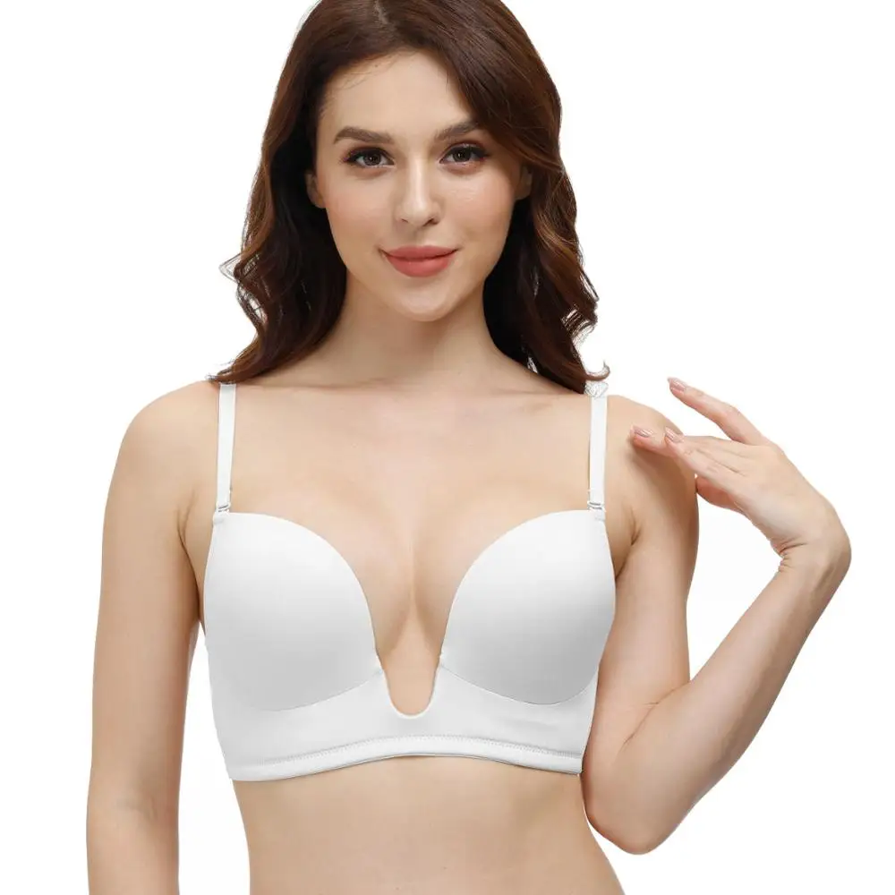 

Ladies Secret Solid Sexy Bras For Women Ultra Push Up Plunge Backless Low Cups Underwire Padded Plus Size