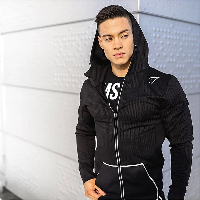 

2018 Muscle Kid Brother Autumn Clothing Coat Men's Sports Zipper Hoodie Windproof Slim Fit Night Light Hooded Coat
