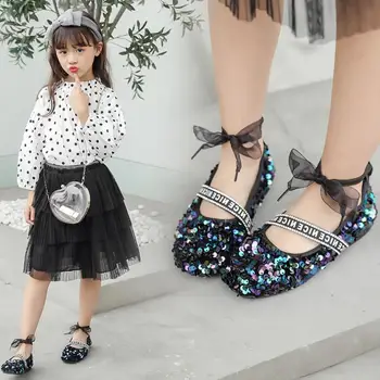 

Kids Leather Shoes Girls Wedding Dress Shoes Children Elsa Princess Bowtie Dance Shoes For Girls Casual Shoes Flat Sandals