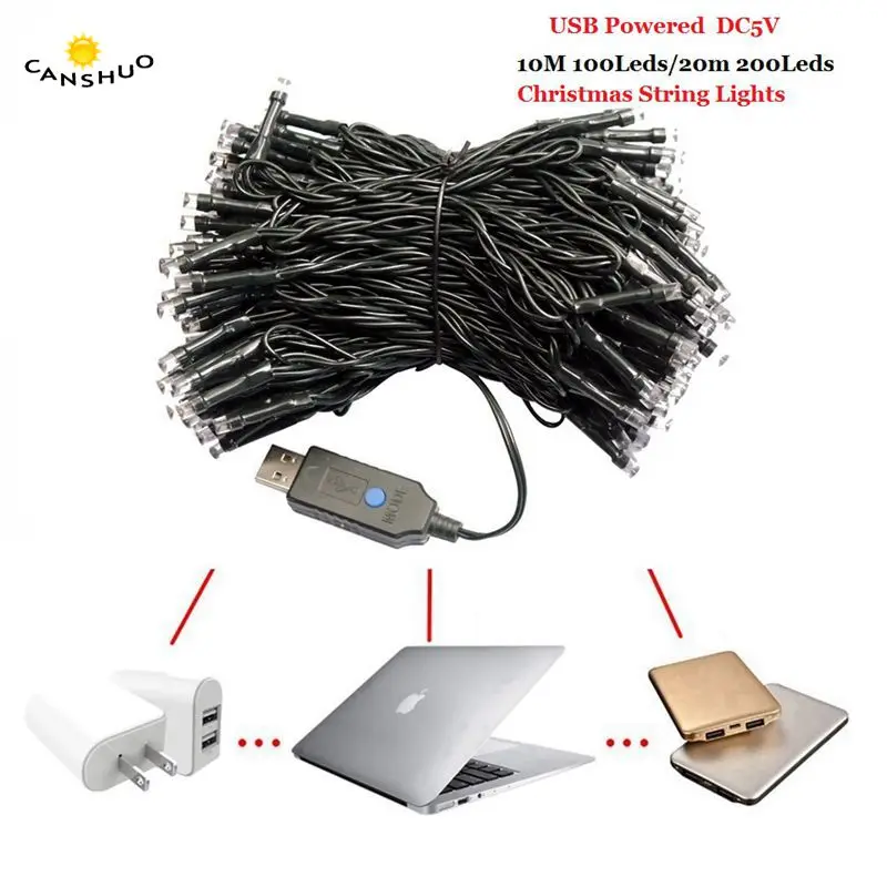 DC5V USB питание 10 м 20 м светодиодный гирлянды зеленый провод сказочные огни для свадьбы Рождество Праздник партия внутренний наружный Декор лампы