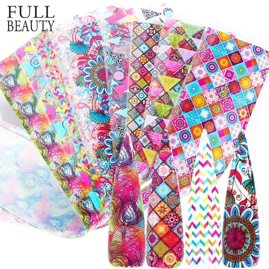 

10pc Colorful Retro Flower Transfer Foil Nails Holographic Adhesive Decals Stickers For Nails Geomet Wrap Manicure CHXKH40-53-55