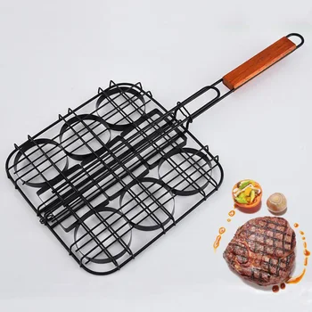 

Non stick Hamburger Grill Basket For 9 Mini Hamburgers Single Patty Press Meatball Burger Set BBQ Grilling Tools 18.5inch 47cm