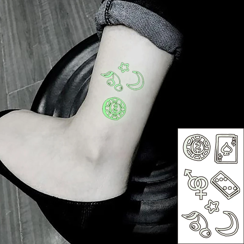 Водонепроницаемая Временная светящаяся тату наклейка Moon Star Play Card Totem пол знаки