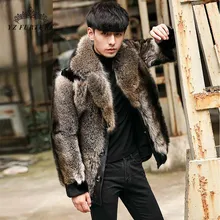 Мужская шуба из натурального меха енотовидной собаки с индивидуальным воротником из лоскутного меха норки, зимняя модная куртка FM-025