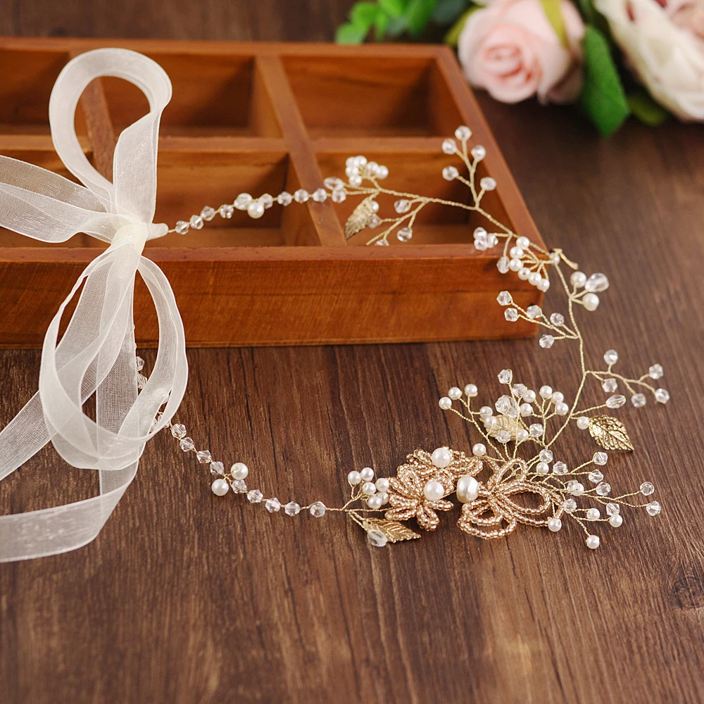 ivory organza TRiXY H73, цветочные жемчужины, бриллианты, ободки для волос, украшения для волос, Золотой лист, невесты, диадемы, головной убор, свадебные аксессуары для волос - Цвет: ivory organza