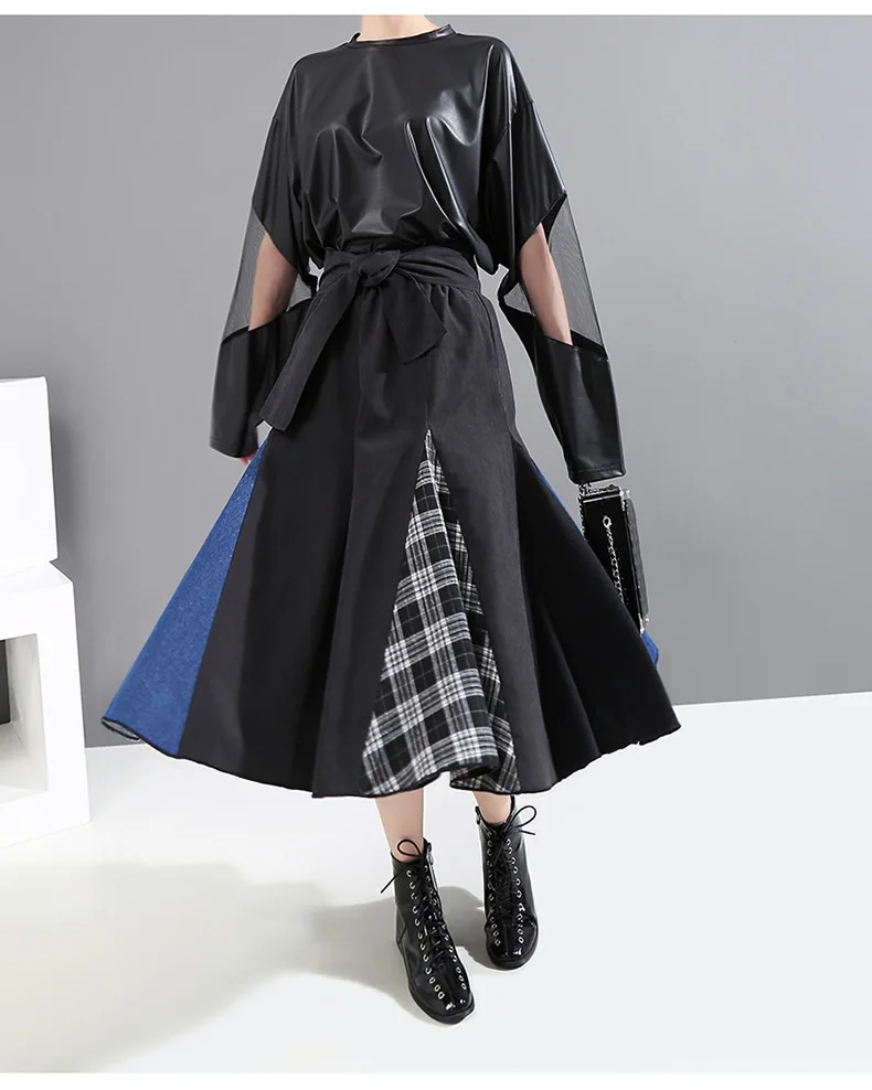 XITAO Лоскутная Повседневная трапециевидная юбка хит цвета для женщин зимняя свободная модная новая стильная маленькая свежая эластичная талия GCC2872