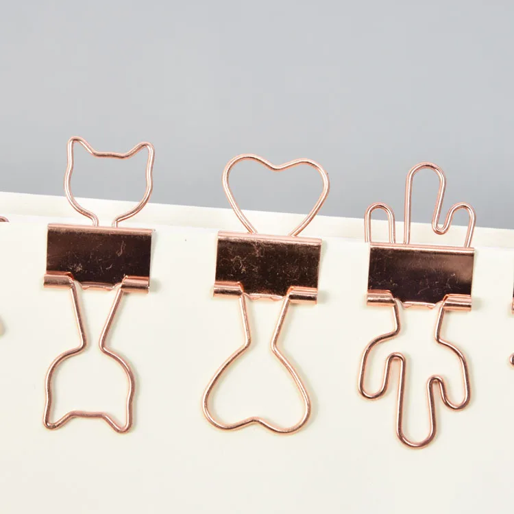 

10Pc Paper Cat Clip Fashion Gold Rose Gold Color Binder Clip Hollow Out Heart Cactus Shape Metal Binder Clips Tickets Paper Clip