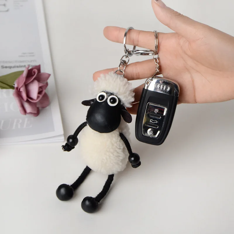 Australia Volume Wool Lamb Pendant Bleating Sheep Cute Plush Genuine Leather Handbag Pendant Car Key Ring Fashion