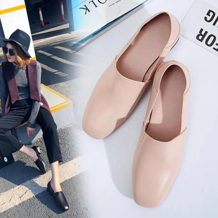 

Leather Shoes WOMEN'S Shoes Online Celebrity-Loafers Full-grain Leather Slip-on Loafers Spring And Autumn Large Size 40-43
