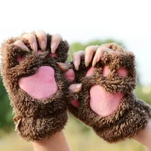 Зимние теплые перчатки Милая кошачья лапа плюшевые варежки мягкие милые женские перчатки половина пальца медведя коготь митенки без пальцев перчатки для девушек