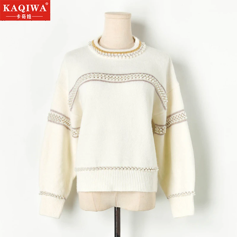  Beaded pullover for women in early autumn 2019 the new Korean version is loose and versatile with a