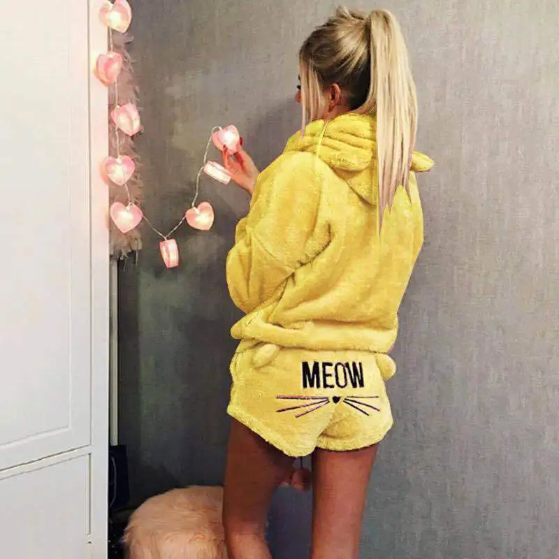 COLDKER/Весенний комплект из 2 предметов для женщин; зимняя Фланелевая пижама; теплая Пижама; домашняя одежда; ночное белье; женские топы+ брюки - Цвет: yellow