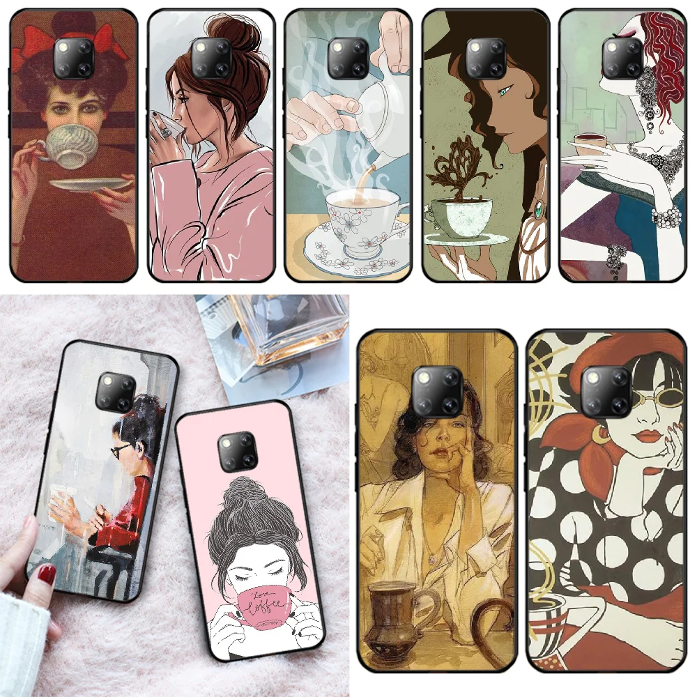 

OFFeier Coffee girl Coque Shell Phone Case For Huawei Mate 9 10 10Lite 20 20X 10Pro 20Pro 20Lite Enjoy 9Plus 10Plus