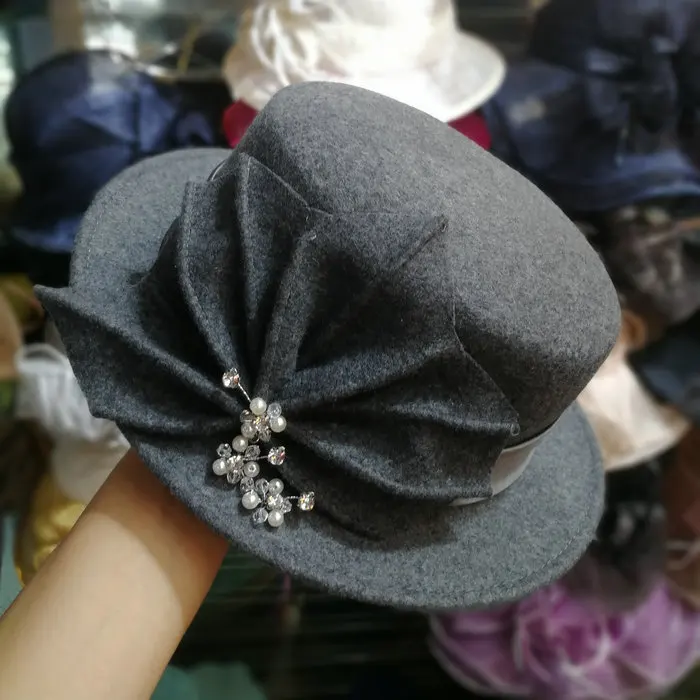 01908-baoliu осень-зима со стразами цветок банкет формальный ужин леди джаз шляпа шерстяные мягкие шляпы кепки для женщин досуг Панама шляпа