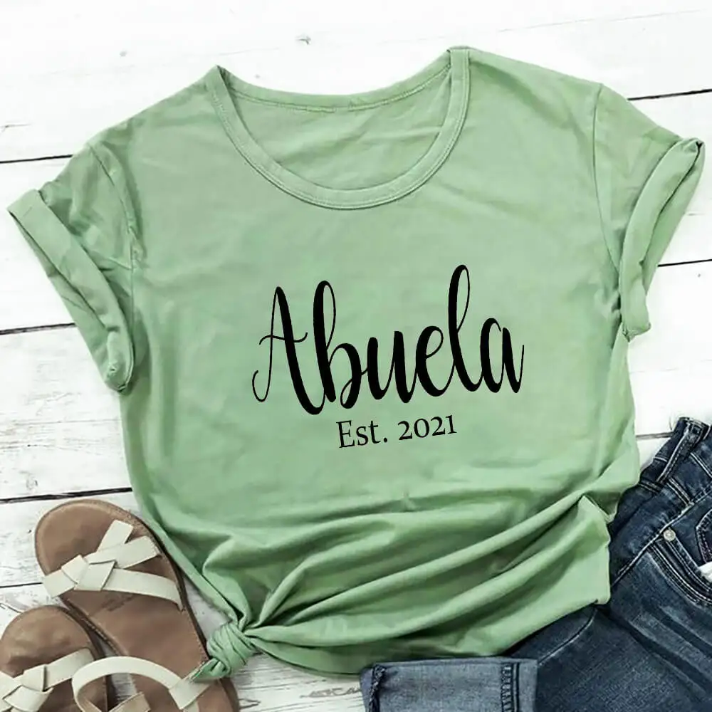 

Abuela Est 2021 100%Cotton Printed Women's Tshirt Spanish Grandma Shirt Promoted To Abuela Shirts Mother's Day Gift Grandma Gift