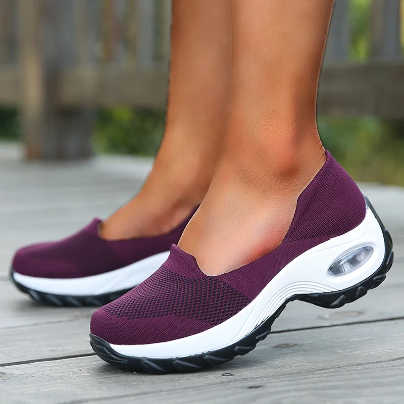 cangrejo juguete Jadeo Zapatillas deportivas sin cordones para mujer, zapatos planos con  amortiguación, color rojo vino, cómodos, para primavera y verano|Zapatos  planos de mujer| - AliExpress