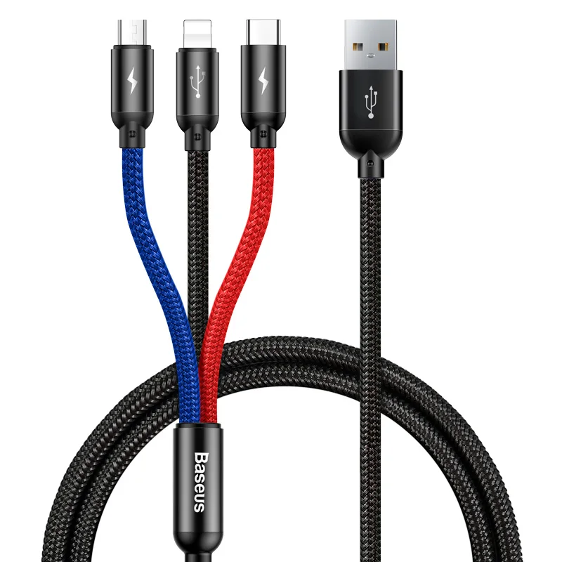 Baseus 3 в 1 мульти USB кабель системы освещения micro usb type c кабель зарядное устройство для iPhone 8 samsung huawei xiaomi 9 Android - Тип штекера: Black