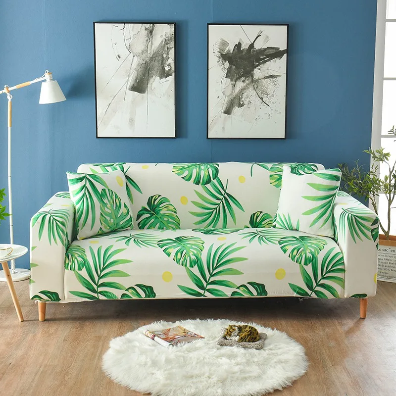 Эластичные чехлы для диванов набор диванных чехлов для Гостиная угловой диван Полотенца чехол для дивана, чехол для дивана, copridivano 1/2/3/4 местный - Цвет: Beige Leaf