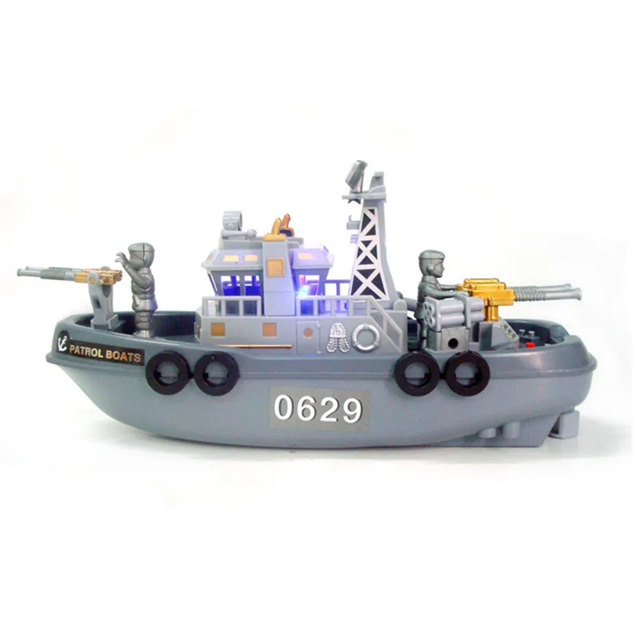 Электрические патрульные лодки Diecasts модельные светильники в виде игрушек модель привода игрушки Водный крейсер детский корабль кирпичи игрушки подарки для мальчиков Игрушки для ванной