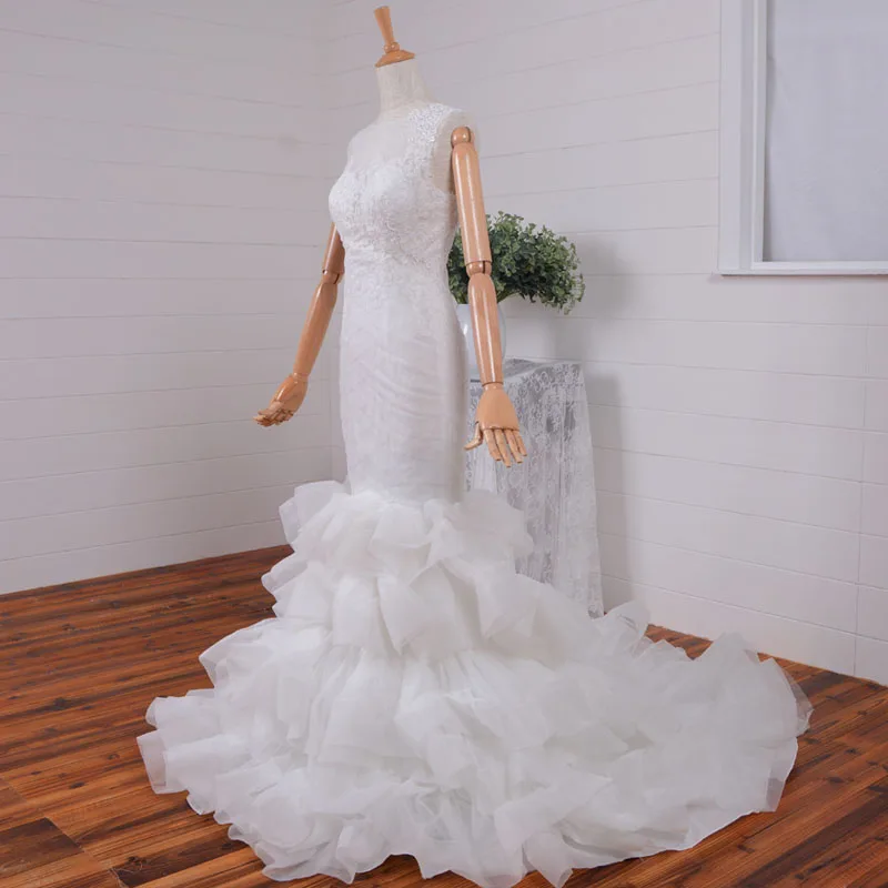 Бисероплетение органзы сексуальное Русалка свадебное платье vestido de novia оборками многоуровневые Кружева Аппликации пуговицы