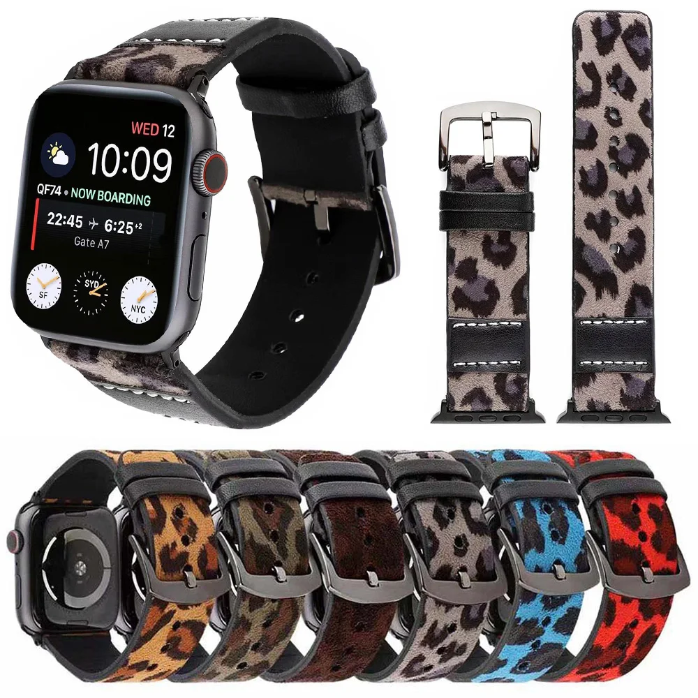 Кожаная с леопардовым принтом ремешок для наручных часов Apple Watch SE группа серии 6 5