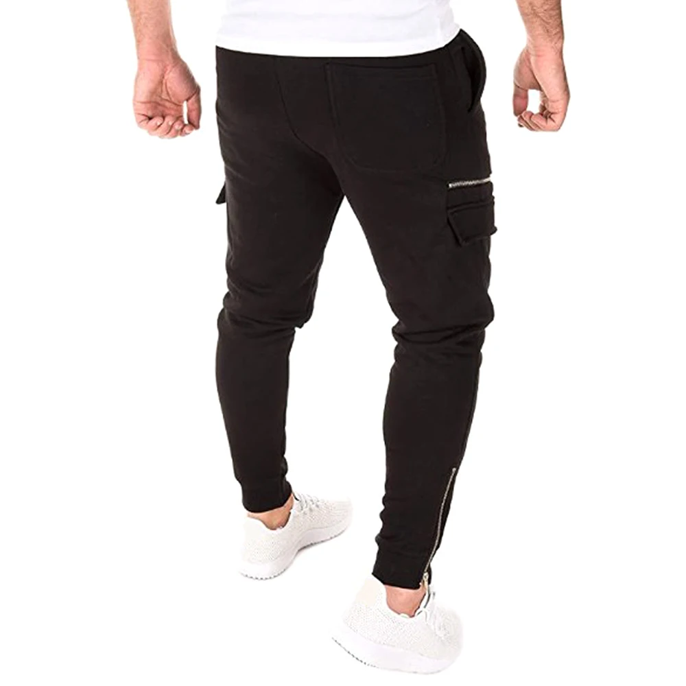 Discount Mens Pants Streetwear Men Zip Up Pockets Long Casual Solid