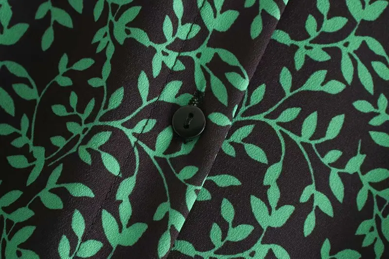 Новые женские винтажные зеленые печать листьев шикарные рубашки платье дамы Лук кимоно с завязками vestidos Повседневные тонкие миди платья DS2832