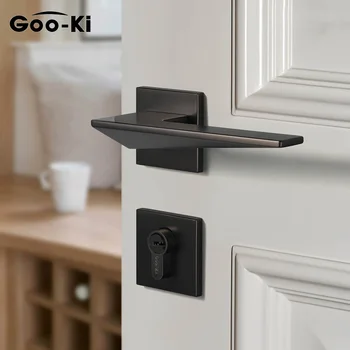 

Modern Black Door Lock American Style Bedroom Door Handle Lock Interior Green Bronze Door Handle with Key Lock