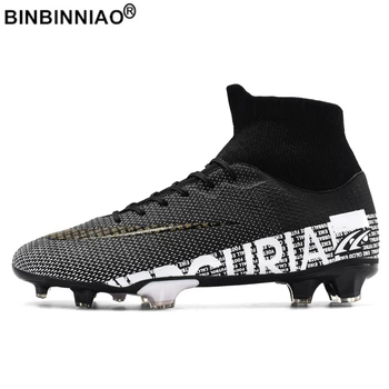 BINBINNIAO 2021 Men Soccer Shoes Adult Kids TF/FG High Ankle Football Boots Cleats Grass Training Sport Footwear Sneakers 1