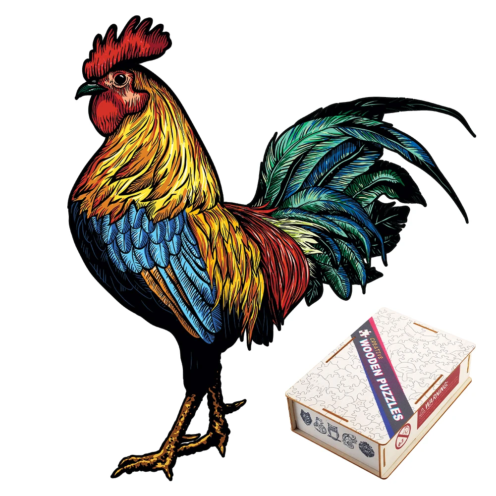 Unique Animal 3D Cock Wooden Puzzle Adult Jigsaw Puzzles Gift Wrapping Box Puzzle Children Wooden Halloween Toy Gifts Wood Boxed