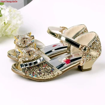 

Summer Girls Crystal Sandals New Arrival High Heels for Kids Evening Party Glitter Dress Shoes Beading Wedding Pumps Size 26-37
