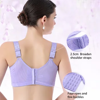 

Back Closure Deep V Breast Lifting Push Up Daily Breathable Ladies Wide Brim Lace 3/4 Cup Gather Women Bra Wireless Adjustable