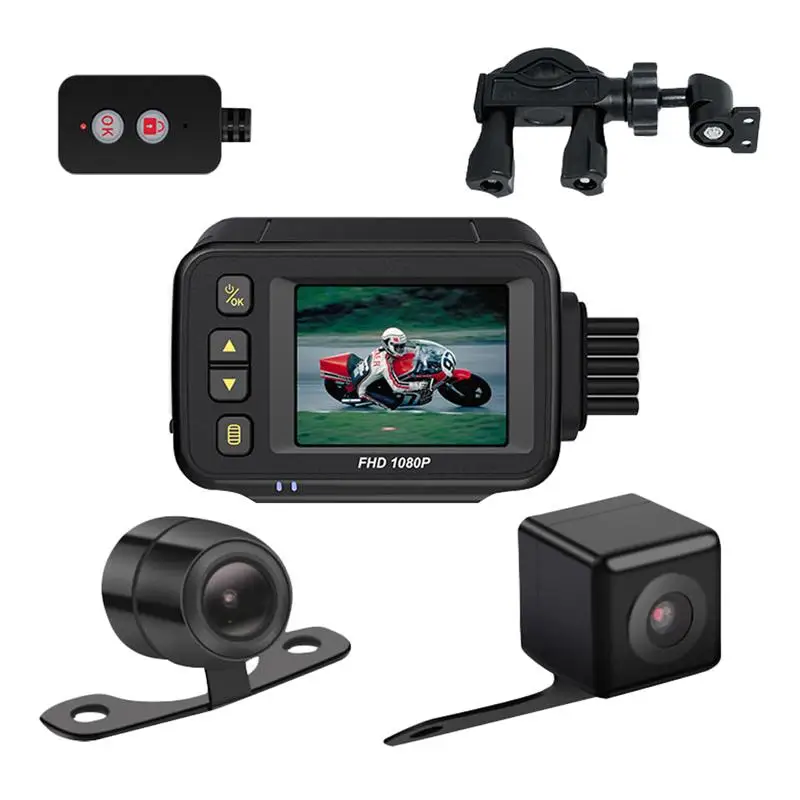 US $72.10 1 Set Professional Durable Dash Cam Motorcycle Driving Recorder Motorcycle Hidden Driving Recorder DualLens Recorder Black