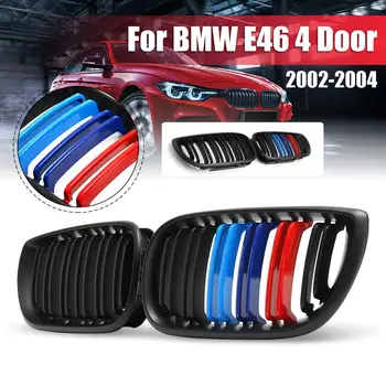 

1Pair M-Style Matt Black Front Bumper Kidney Grille Double Slat 2 Slat For BMW E46 4 Door 2002 2003 2004 Racing Grill