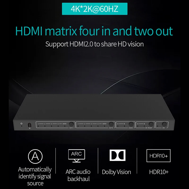 Hdmi2.0 matrix 4x2 4K splitter audio separation hd HDR video switcher ARC