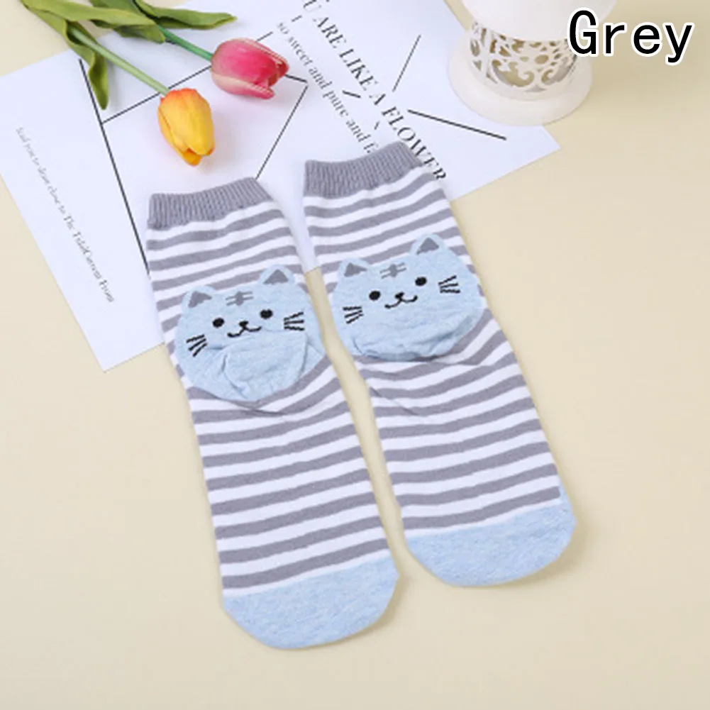 SK0509GY Мультяшные носки с объемным рисунком, женские полосатые теплые хлопковые носки с рисунком кота, женские носки-тапочки Meias - Цвет: SK0509GY