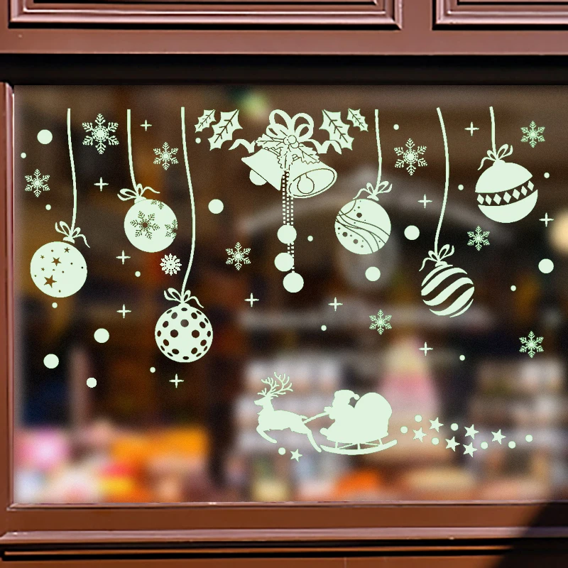 Whaline Weihnachts-Fensteraufkleber – 6 Blätter, Rosa-grün, Wiederverwendbar (Schnee, Weihnachtsmann, Rentier)