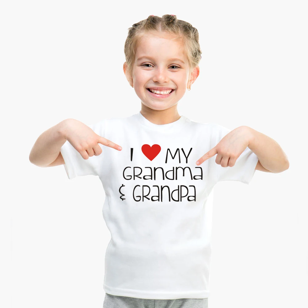Футболка для маленьких детей с надписью «I Love My Grandpa» белая футболка с короткими рукавами для мальчиков и девочек футболки и топы в стиле кэжуал, одежда для детей ясельного возраста