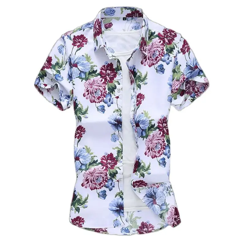 Men Cotton Casual Shirt Summer Print Short Sleeved Single Breasted Lapel S-5XL 6XL